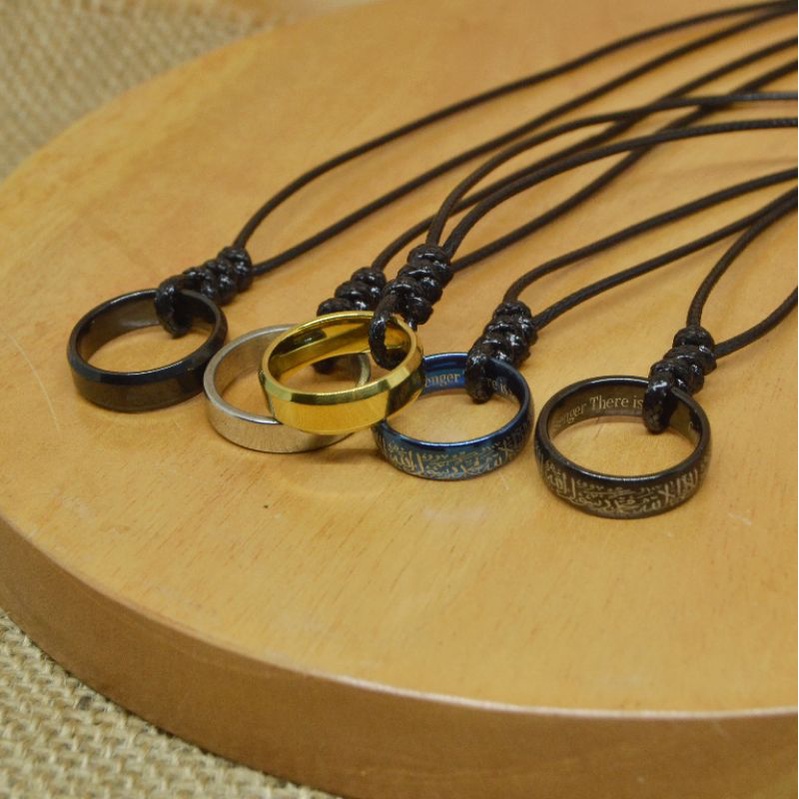[COD] Kalung Tali Pria/Kalung Cowok/Kalung Titanium/Kalung Pria Keren Liontin Cincin Bulu