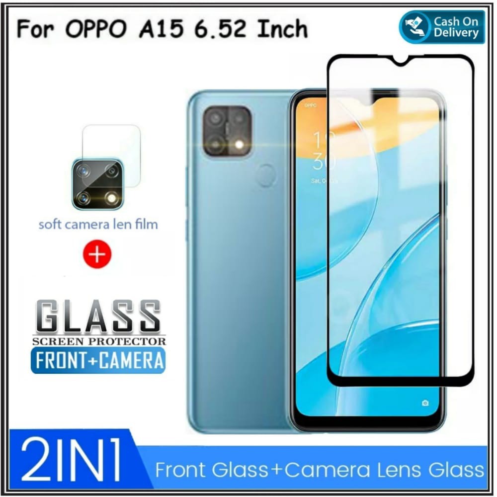 Paket 2in1 Tempered Glass Oppo A15 A15s + Anti Gores Kaca Camera DI ROMAN ACC