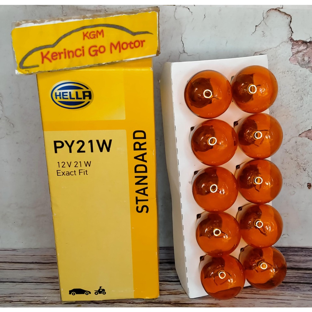 HELLA BOHLAM LAMPU PY21W 12V KAKI 1 ORANGE AMBER BESAR 8GA 006 841 121