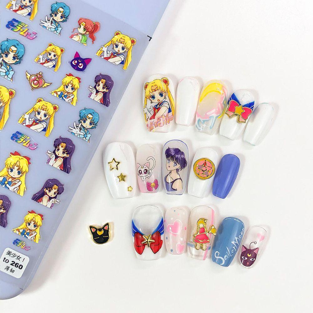 NEEDWAY Needway Sailor Moon Stiker Kuku Ultra-Tipis Tahan Air Kartun Aplikasi DIY Nail Art Dekorasi