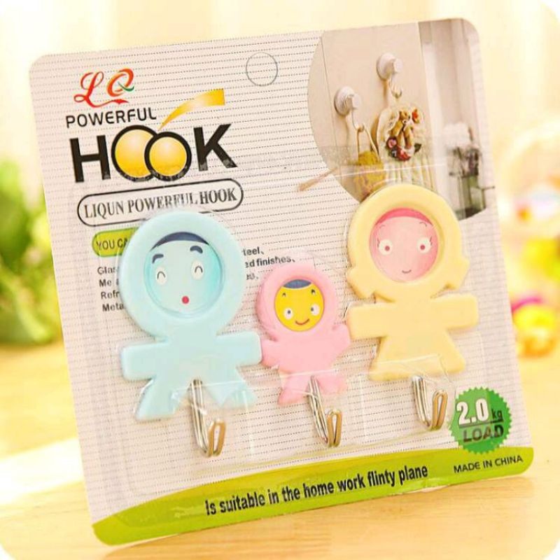 Hook Tempel Karakter Lucu Gantungan Baju Tempel Dinding Gantungan Ayah Ibu Anak 3 in 1