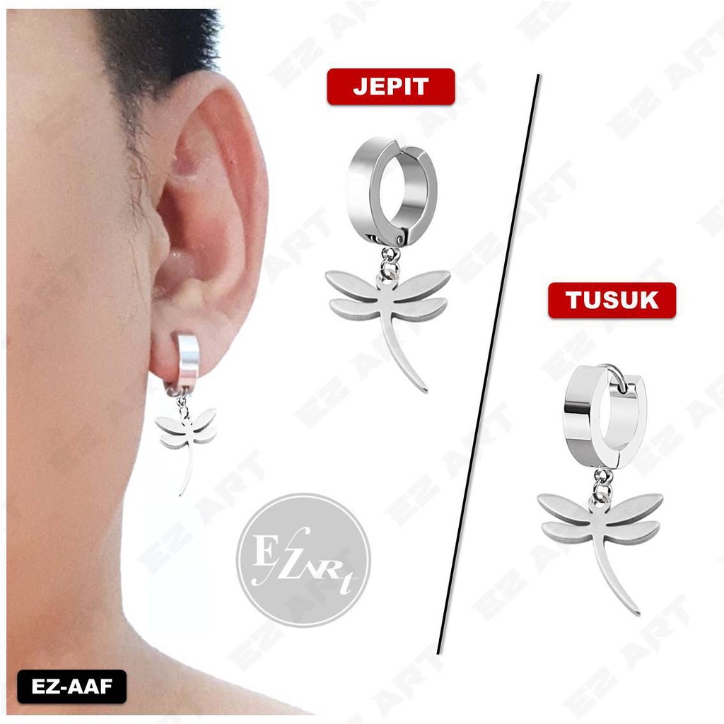 1Pc EZ-AAF ANTING KOREA JEPIT / TUSUK CAPUNG DRAGONFLY SILVER STAINLESS STEEL PRIA WANITA