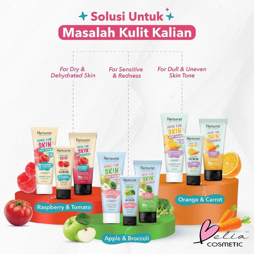 ❤ BELIA ❤ Herborist Juice For Skin Body Serum | Face Scrub | Exfoliating Gel Scrub | BPOM