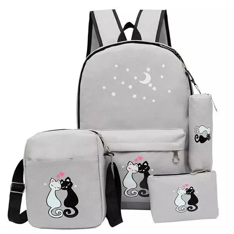 BDKR_TAS - COD Promo Tas Ransel Anak Sekolah PAUD TK SD SMP Paketan Triset (Three Set) Tas Sekolah Anak Perempuan Set 4 in 1 Dengan Sling Bag, Tas Ransel Terbaru Motif Kucing 2D Lucu Kucing I