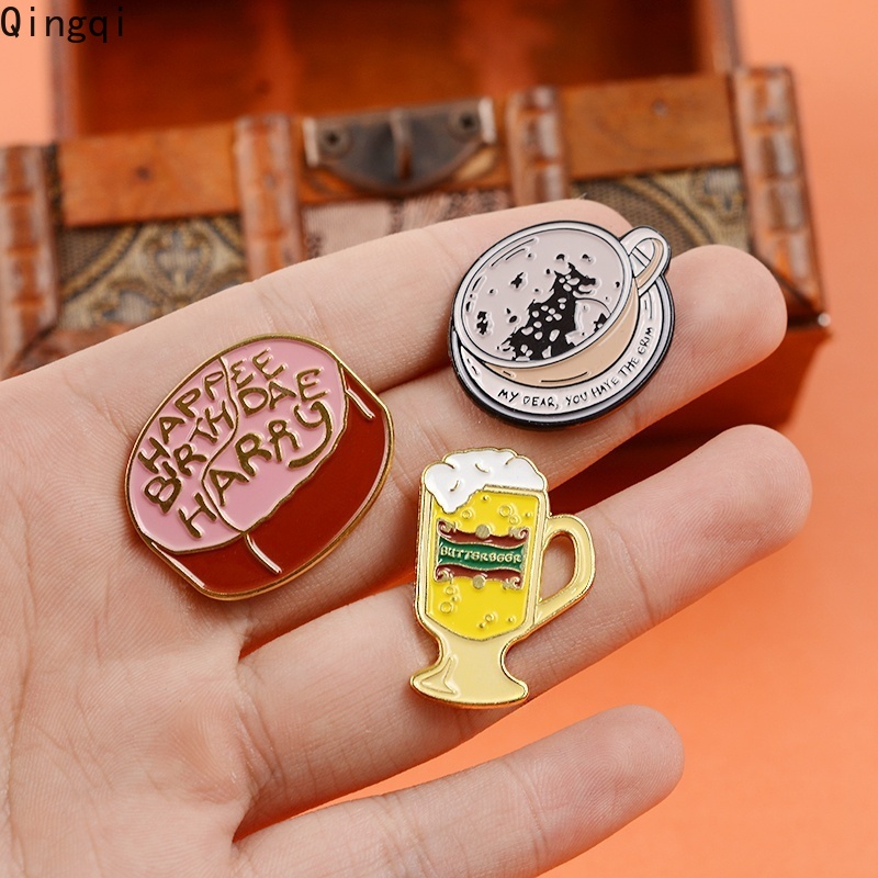 Bros Pin Enamel Desain Cangkir Kopi Mentega Kue Ulang Tahun