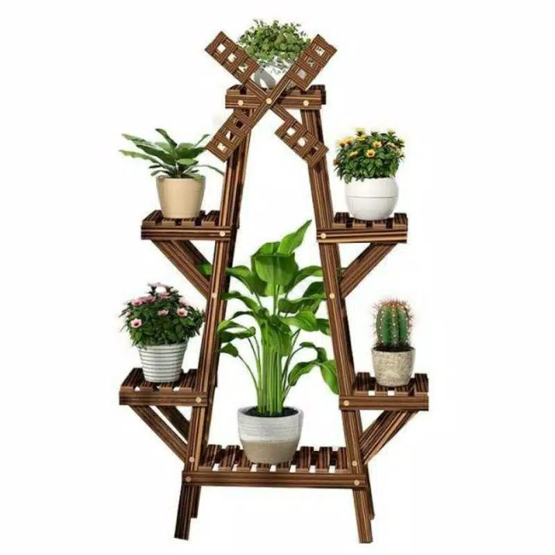 Rak bunga kayu unik kincir angin - perabotan rumah tangga aesthetic