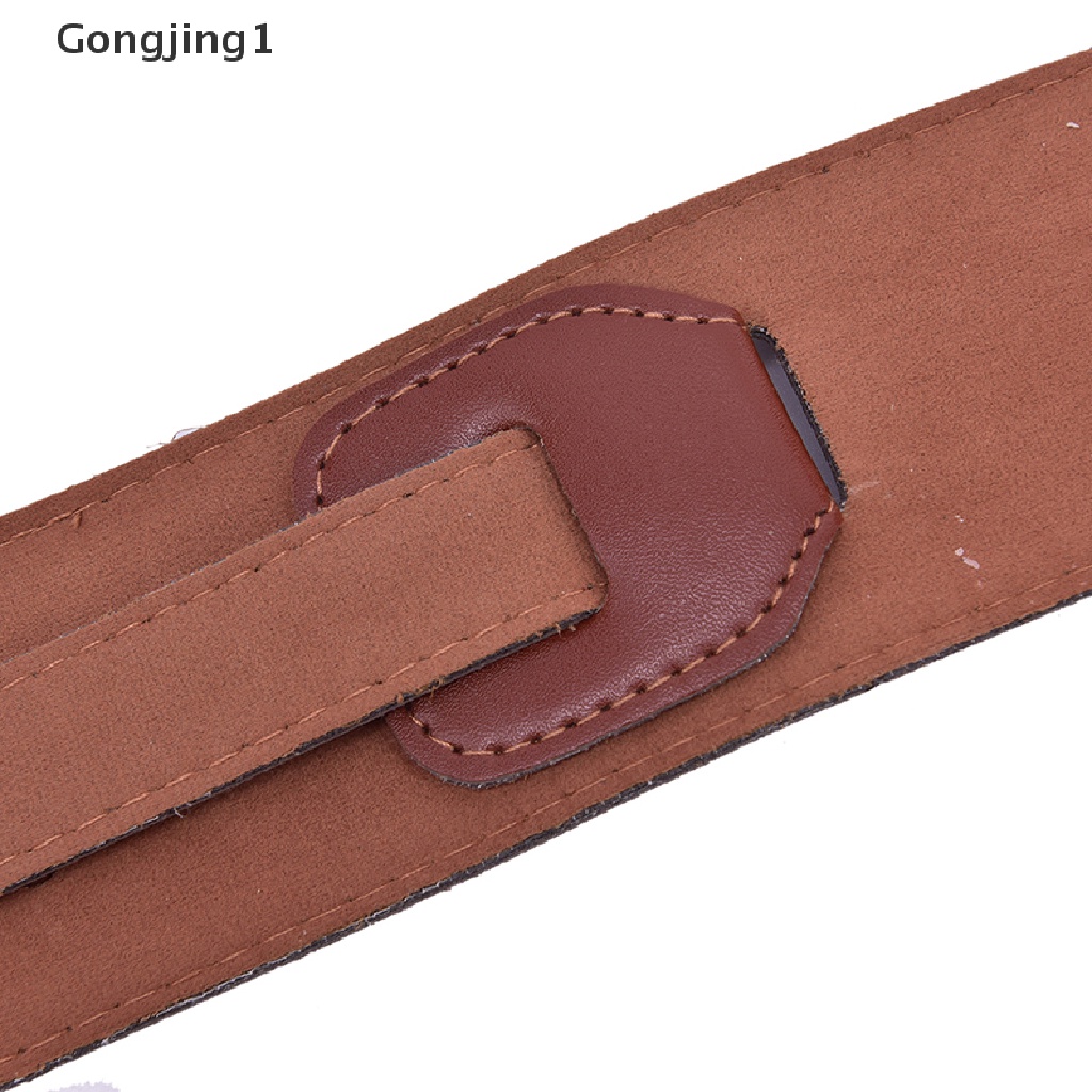 Gongjing1 Strap Adjustable Bahan Kulit Tebal Lembut Warna Coklat Untuk Gitar Akustik / Elektrik / Bass