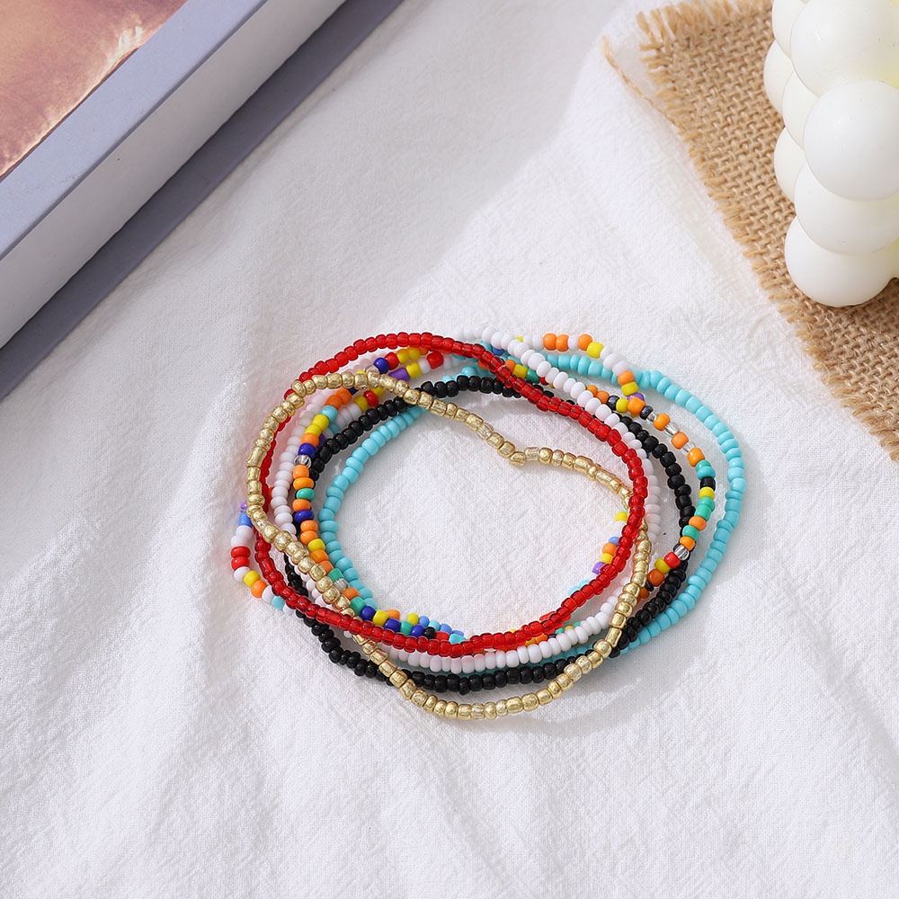 7pcs / set Gelang Kaki Rantai Manik-Manik Warna-Warni Handmade Gaya Bohemian retro Untuk Wanita