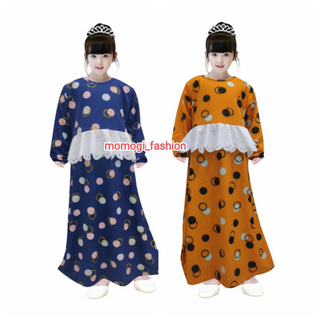 MOMOGI-GAMIS KELLY /GAMIS ANAK PEREMPUAN POLKA LASER CUTTING/Usia 5th-10th