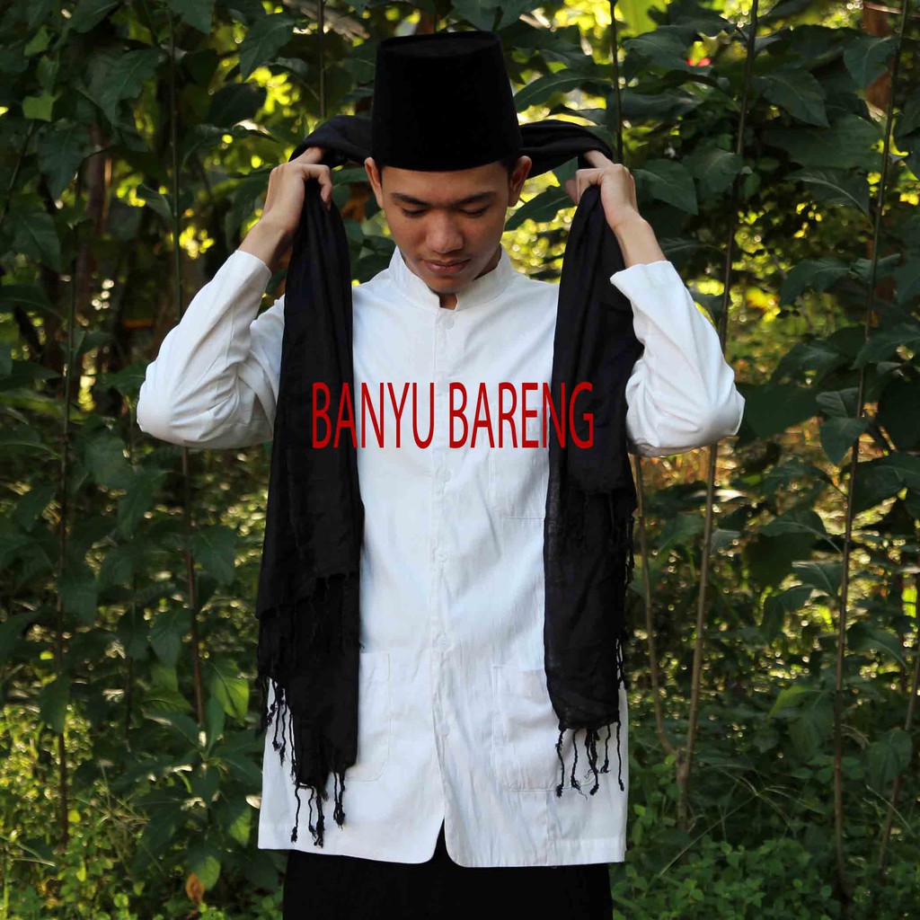 Sorban Kashmiri Full Hitam Polos - Sorban Panjang Rumbay - Sorban Hitam - Putih