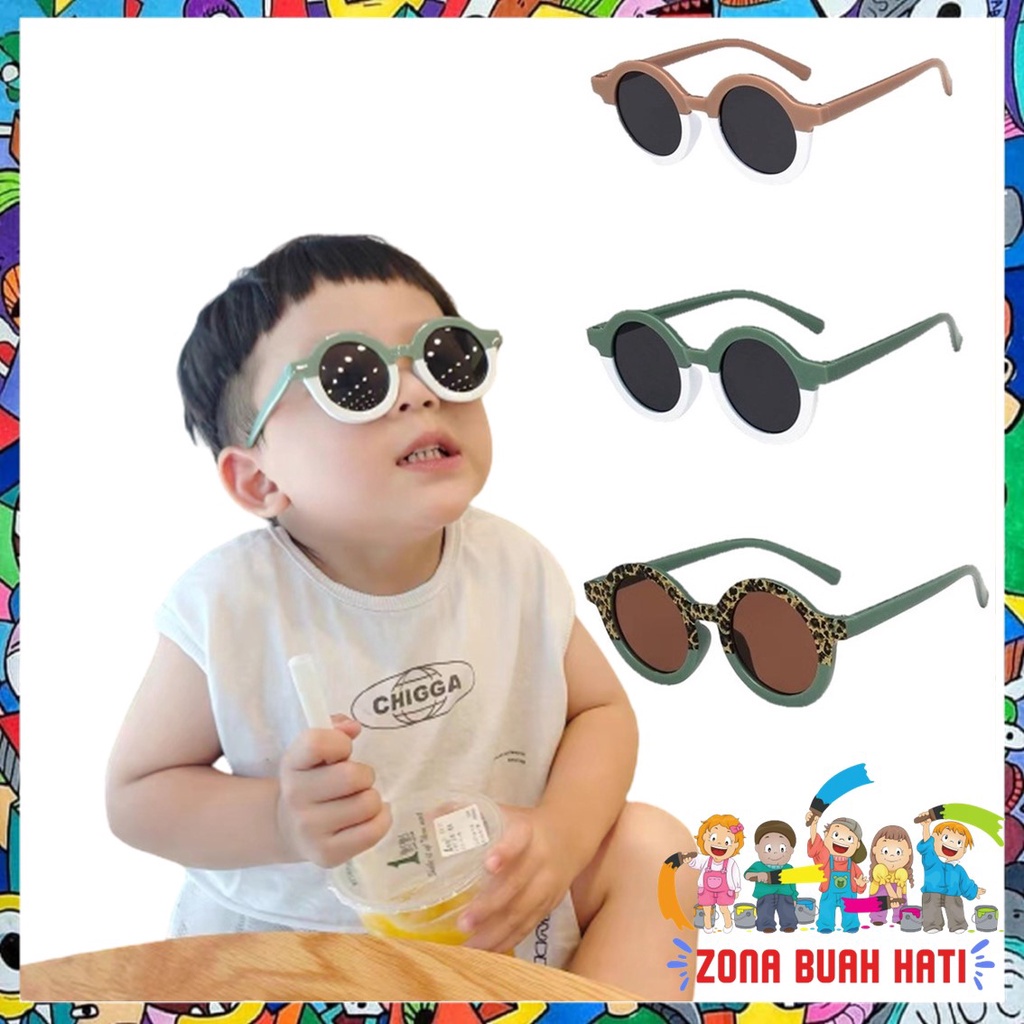 ZBH Kacamata Anak Perempuan Bulat Leopard Korea Fashion Lucu 6683 Kaca Mata Laki Laki Hitam Gradasi Macan High Quality Kids Sunglasses Murah Import