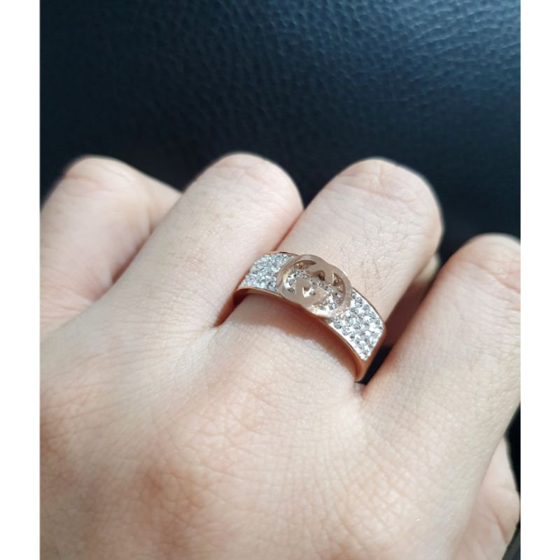 Cincin Titanium Asli Mata Kilau Rosegold Anti karat Stainless steel 015