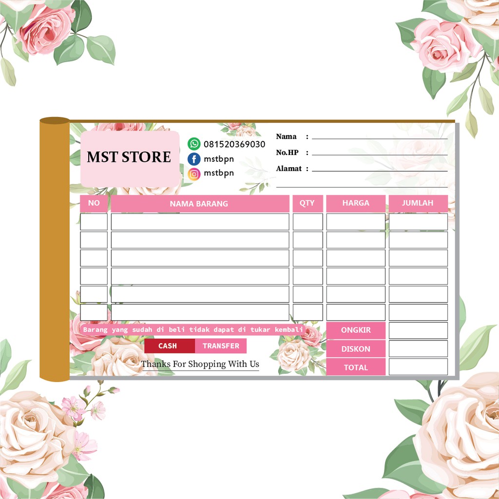 

Nota Olshop Rose F / Nota Penjualan / Paket Hemat Nota 4 Buku Lanscape