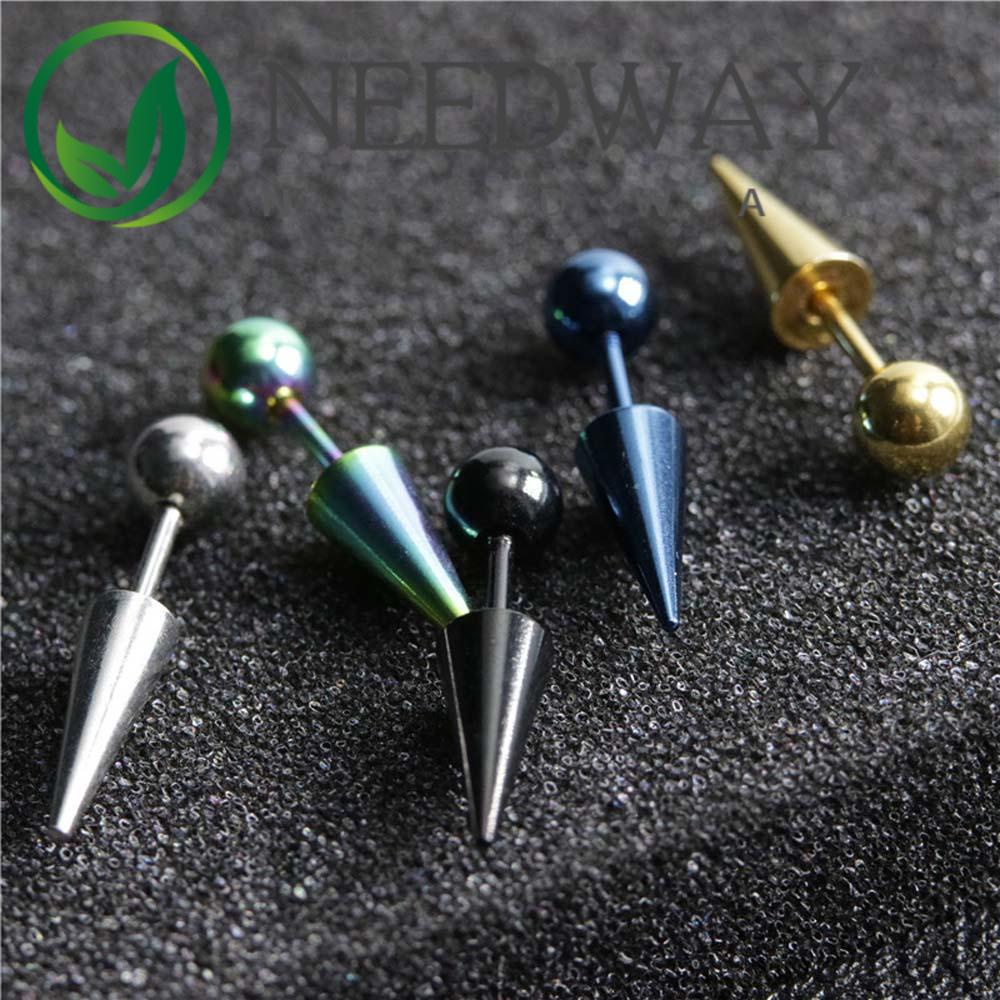 2 Pcs Anting Stud Tindik Bentuk Bola Kerucut Bahan Titanium Steel Warna-Warni Untuk Pria Dan Wanita