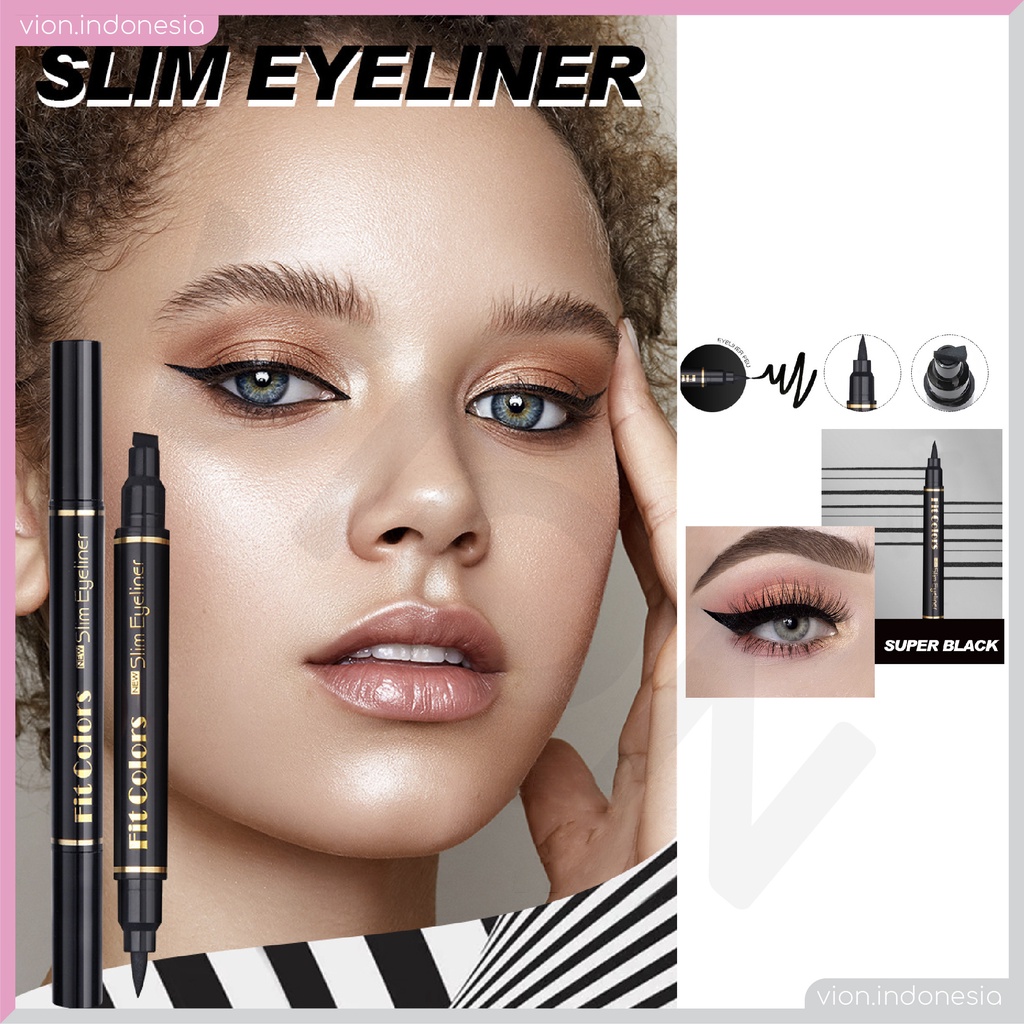 CMAADU FIT COLORS 2in1 Eyeliner Stamp Wing Eyeliner Liquid Waterproof Stamp Eyeliner 2 in 1 Eyeliner Spidol FC004