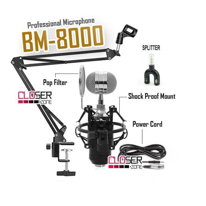 Paket recording smule mic condenser BM-8000 Original TAFFWARE Full Set - Hitam