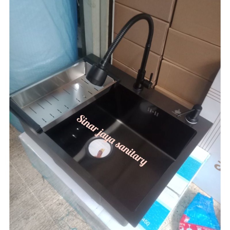 Paket kitchen sink Golden hand black 6045 &quot;ORIGINAL&quot; / paket sink hitam 6045 model ONAN