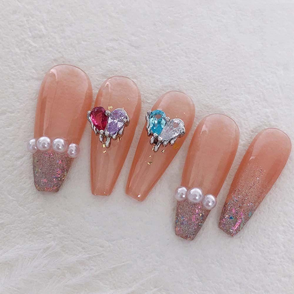 AUGUSTINA Agustina Jantung Kuku Berlian Buatan Mewah Shiny Nail Ornaments Duawarna Flatback Zirkon Nail Art Dekorasi