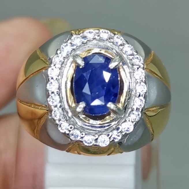 Cincin Batu Akik Safir Blue Biru Srilangka Asli
