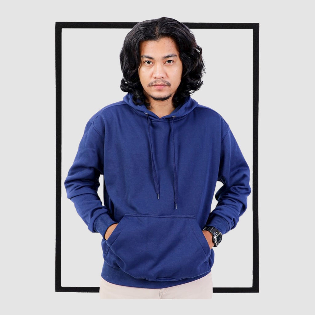 SWEATER_ID Hoodie Jumper Biru Navy / Biru Donker Polos Unisex Fleece Tebal