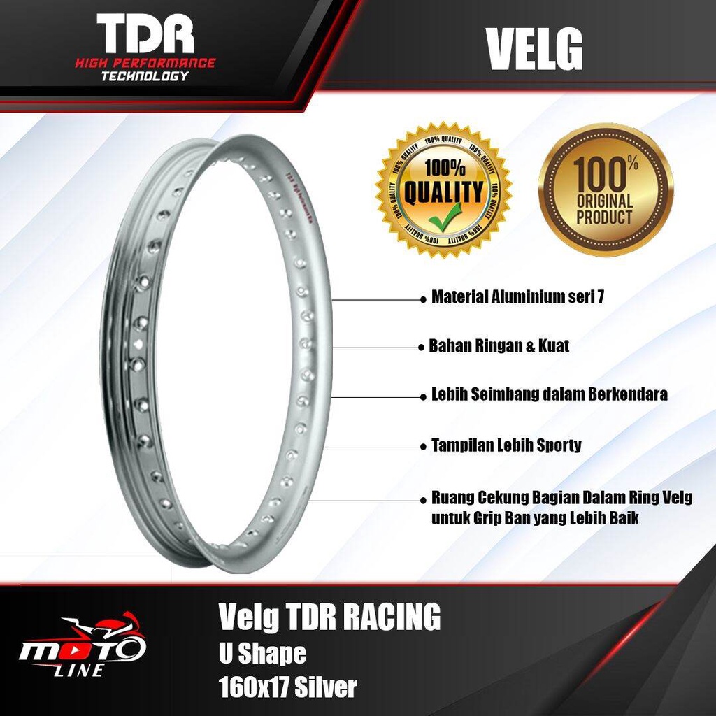 Velg VELK PELEK TDR U-SHAPE SILVER ORIGINAL 120 140 160  300 ring 17 ORIGINAL TDR RACING