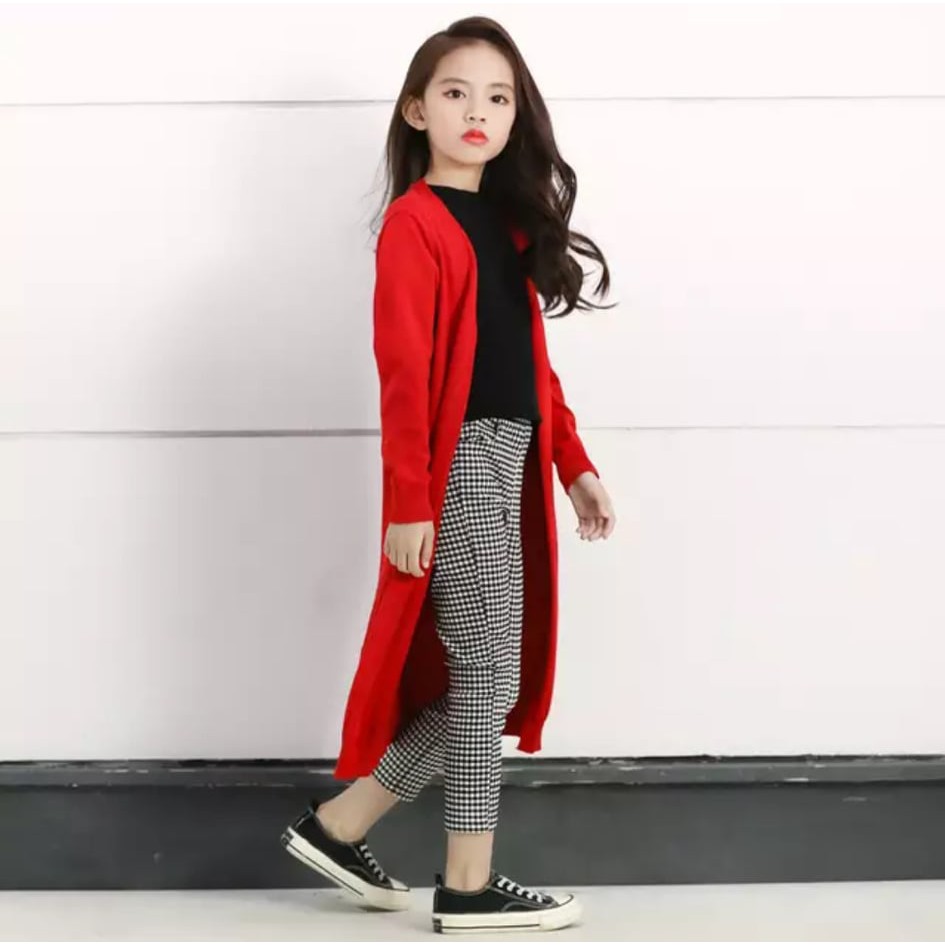 TokoMilkan - Cardigan Anak Perempuan LONG KIDS CARDY Umur 6-8 Tahun Bahan Rajut