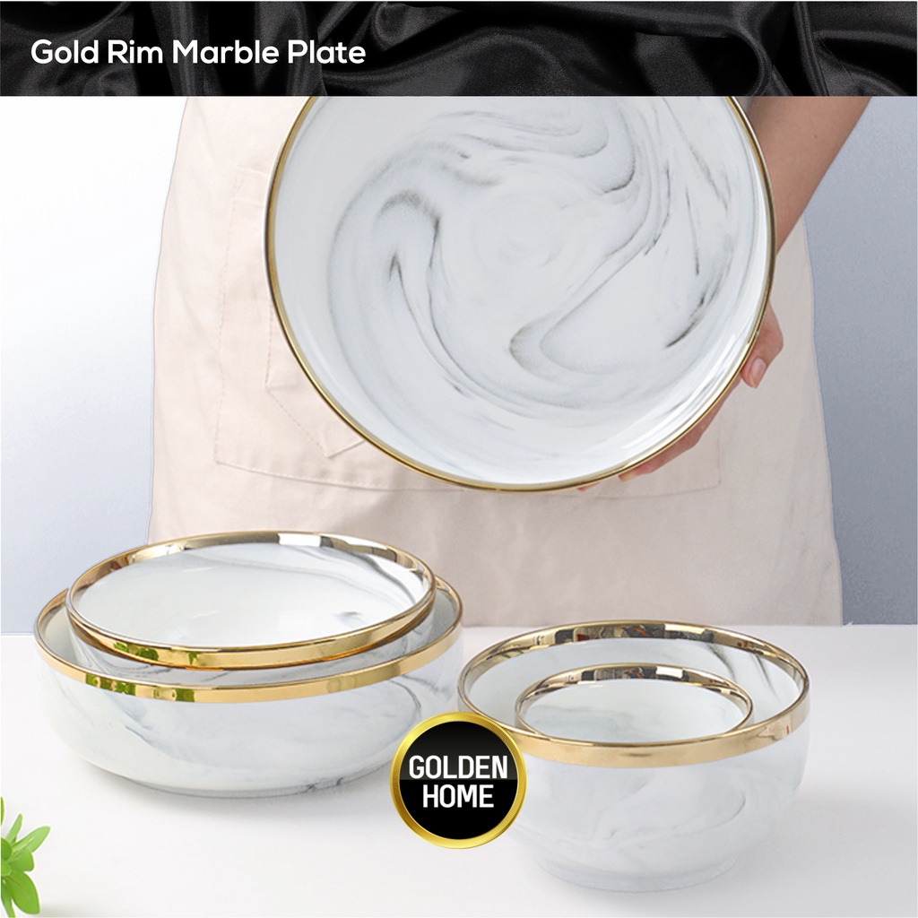 Gardenglories Piring Mangkok Makan Keramik Porcelain Ceramic Bowl Cantik Motif Marmer Marbel Marble