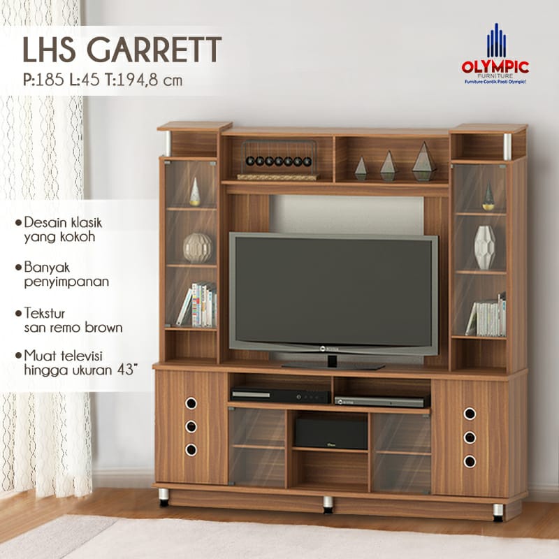 Rak TV Buffet TV Lemari Tv Wall Unit seri LHS GARRETT Olympic KHUSUS BOGOR KURIR TOKO