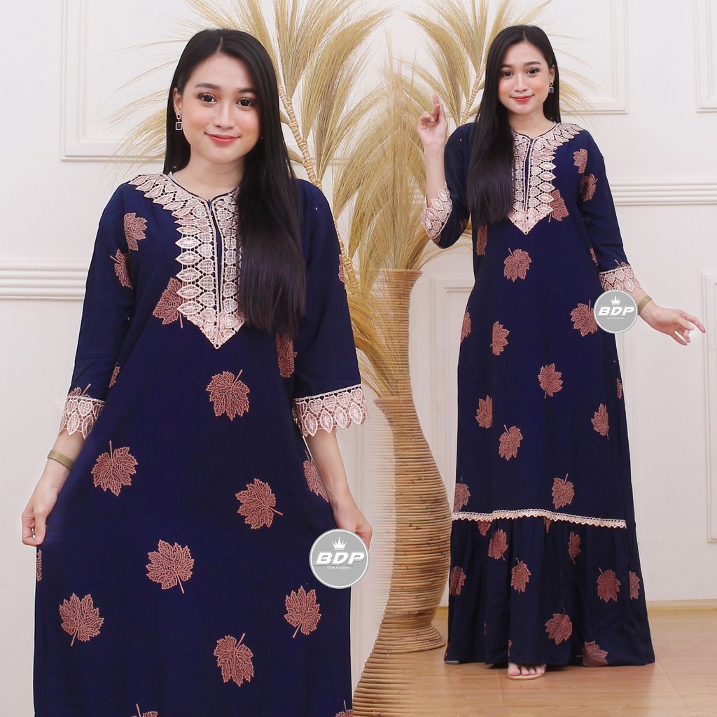 Dianputri - Daster Arab Zeema | Rayon Super Grade A | Resleting Depan Busui | Renda Milo Ori-DAUN NAVY
