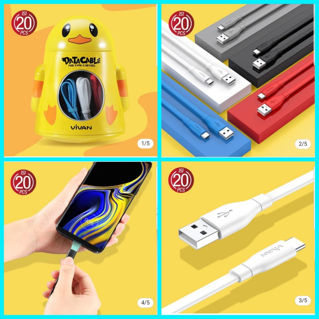 Vivan Data Cable CBC100S Type-C 2.4A 100cm Colorful Kabel Data TypeC Fast Charging ISI 20/TOPLES