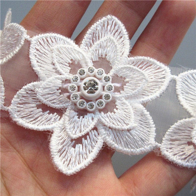 Lace Patch - White Flower Beading #03 (6pcs)