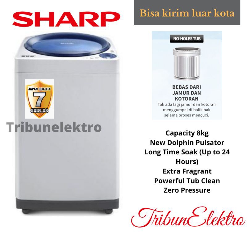 Mesin Cuci 1 Tabung Otomatis Sharp Top Loading 8kg Pintu Bukaan Atas