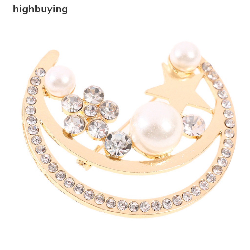 Hbid Bros Pin Bentuk Bulan Bintang Mutiara Gaya Baroque Elegan Untuk Wanita