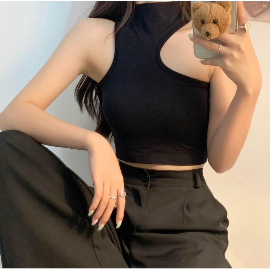 Tankop 15 Tanktop Crop halter neck atasan crop top bra dalaman tank top korea cut side