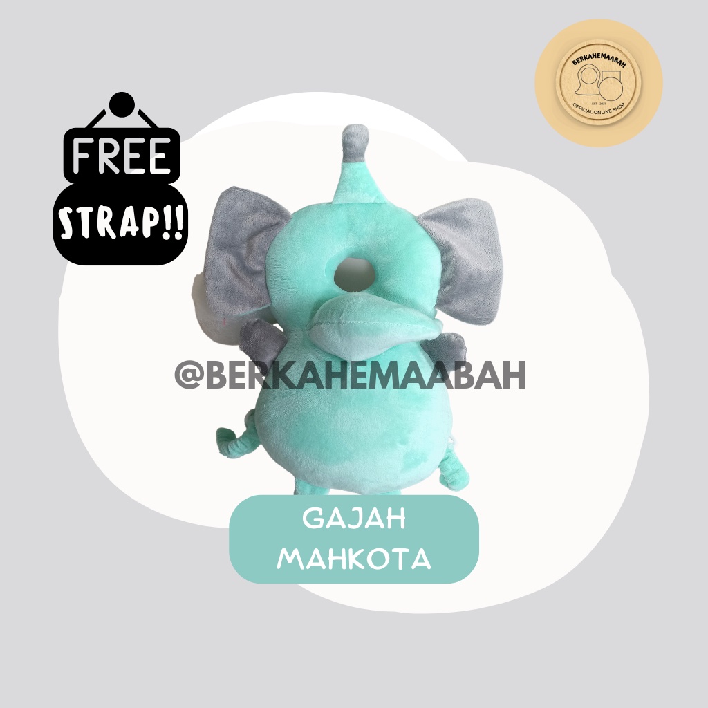 ( FREE STRAP ) Bantal Pelindung Kepala Bayi Gajah Mahkota | Baby Head Protector | Head Neck Pillow Pad