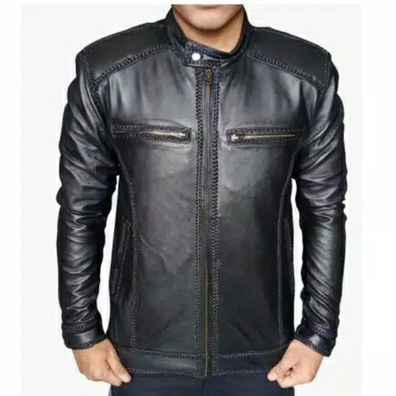 Jaket Kulit Domba Asli Pria Elegant Brownie ARL 033 Silverstone RFLA Ariel Noah 90 Sulam Original