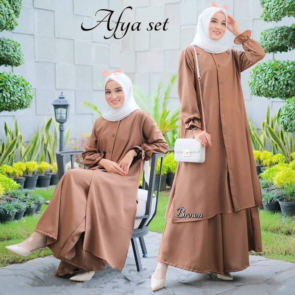 Afya Set Setelan Baju 2in1 Muslim Fashion Wanita Pakaian Muslim Pakaian Wanita