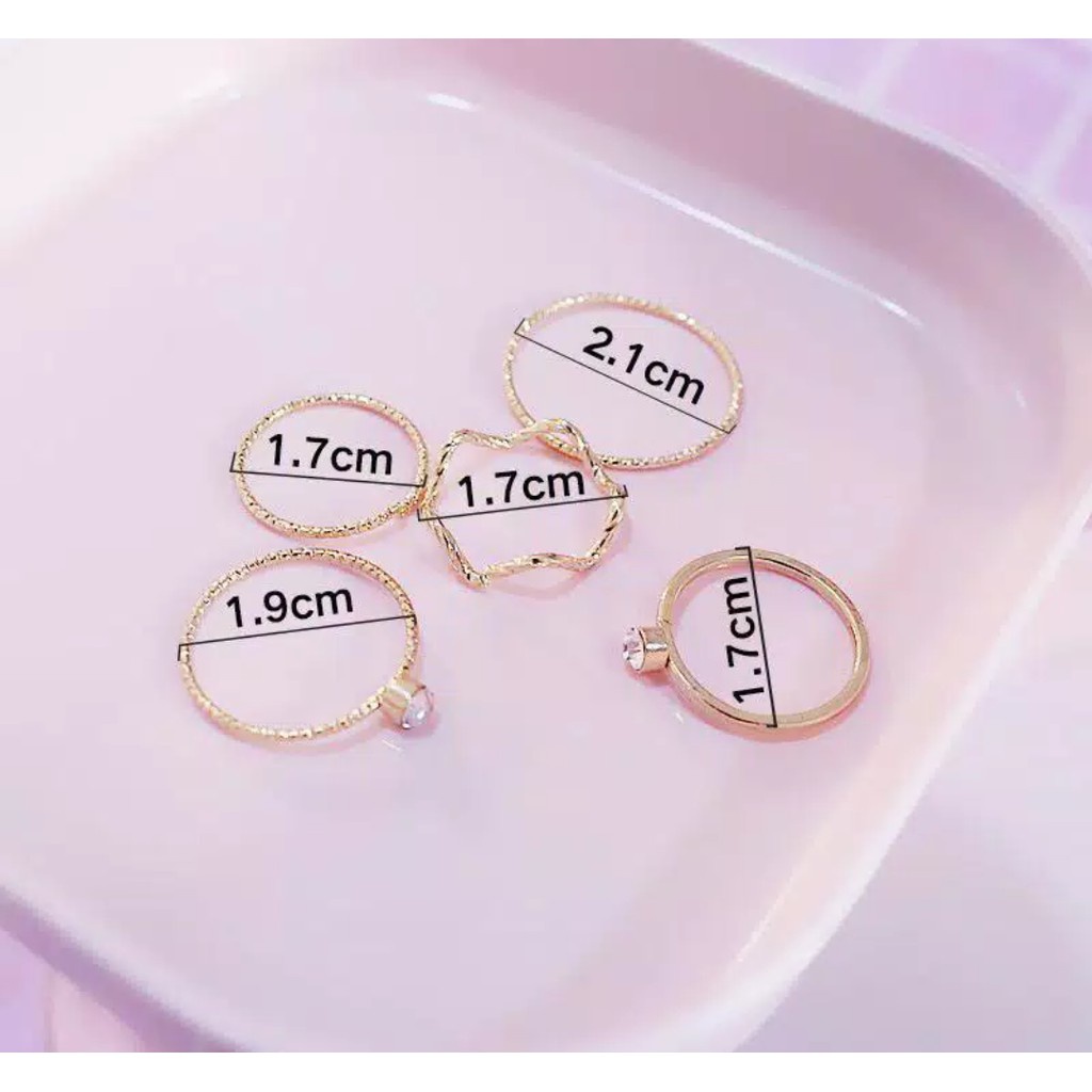 [5 Set] Cincin Berlian Mutiara Set Korea Mutiara Berlian Cincin Pribadi Set Cincin Jari Telunjuk Cincin Berlian Mutiara / Versi Korea Gelombang Baru Berlian Cincin Pribadi