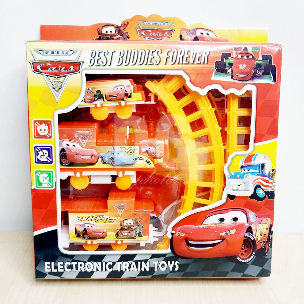 Electronic Train Set Karakter Doraemon Cars Spiderman Mainan Kereta Api Dengan Rel &amp; 3 Gerbong