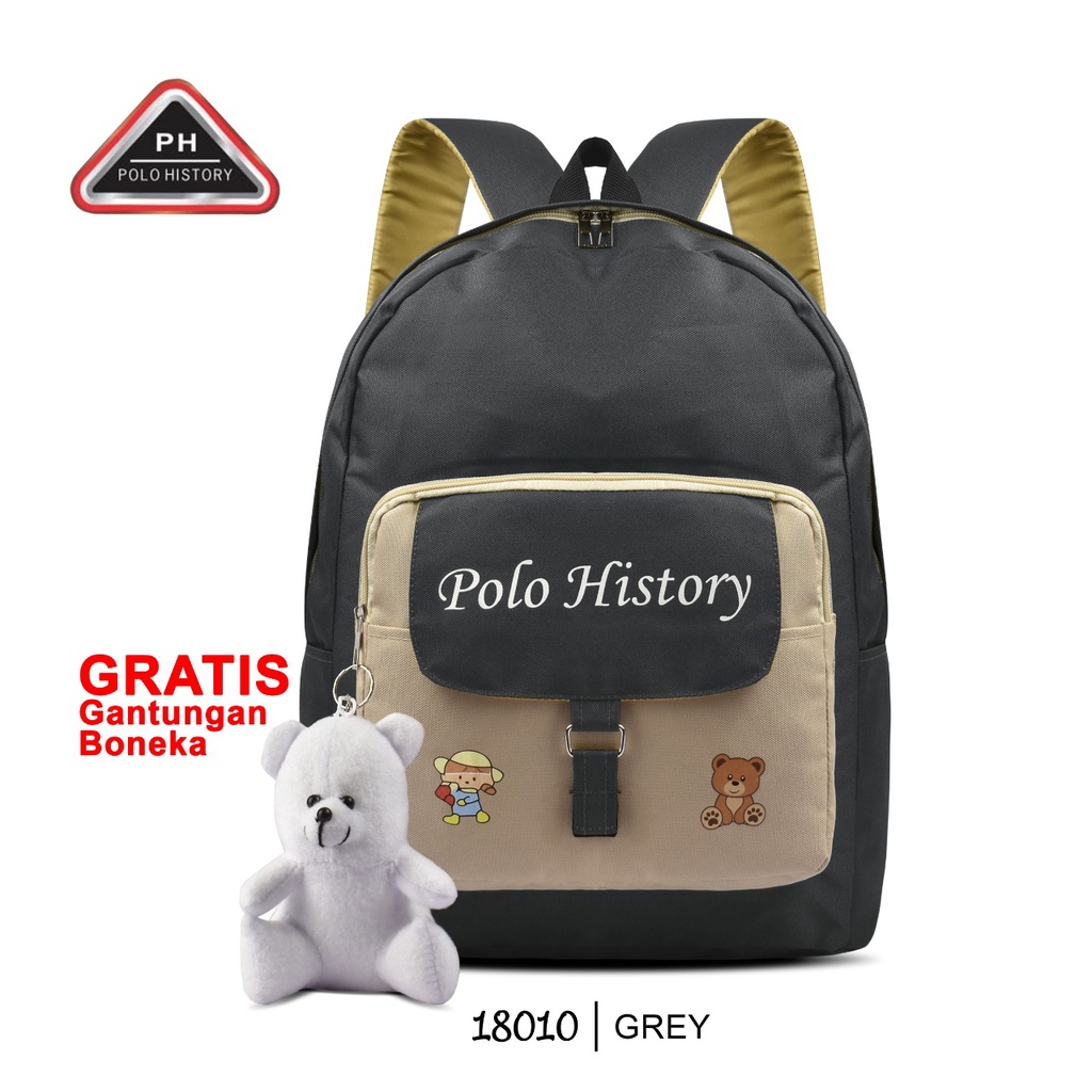 { FF } Tas Ransel Sekolah  Polo History 18010 Tas Wanita / Ransel Laptop / Free Gantungan Boneka Lucu