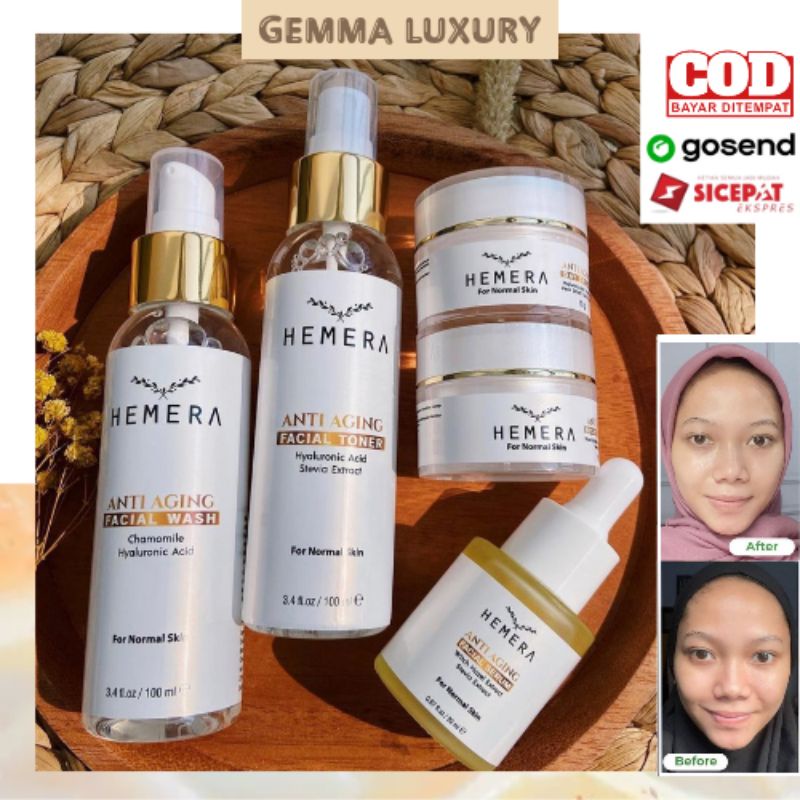 HEMERA 5 IN 1 ANTI AGING 10X LEBIH EFEKTIF MENYAMARKAN KERUTAN - BPOM AMAN UNTUK IBU HAMIL | TONER | FACIAL WASH | SERUM | DAY &amp; NIGHT CREAM