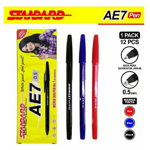 

Pulpen / Pen / Pena STANDARD AE7 0.5mm (12 PCS) - Merah , Hitam , Biru