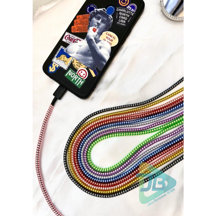 RT94 Pelilit Kabel Spiral Warna Metalic Pelindung Cable Hp Charger Universal Cord Protector solid Color glossy JB5490