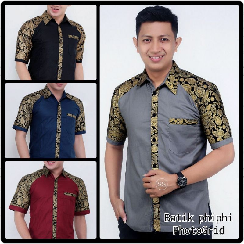 Kemeja Batik Kombinasi Pria Lengan Pendek &amp; Panjang Terlaris &amp; Termurah ,Size M, L, XL, XXL ( ORIGINAL )