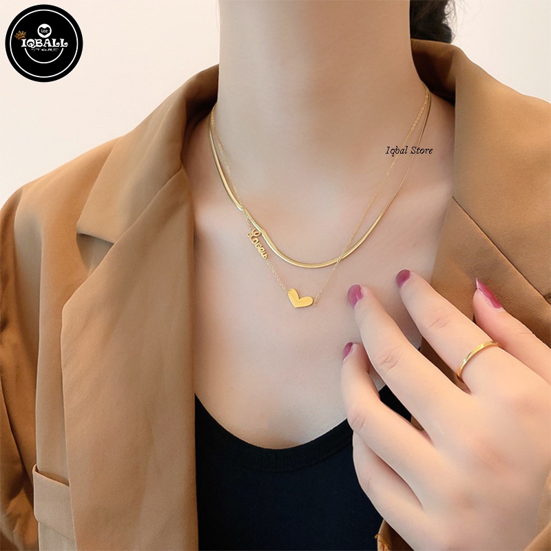 Kalung Titanium Baja Rantai Tulisan Love Tulisan Stainless Steel Bebas Noda / Kalung Rantai Ganda La