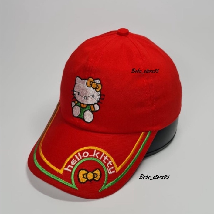 Bobo_store03 Topi Baseball Anak laki laki perempuan Karakter Superhero spiderman Tayo Boboboy hellokitty lol Usia 2 Sampai 8 Tahun Kualitas Terbaik-hellokity merah