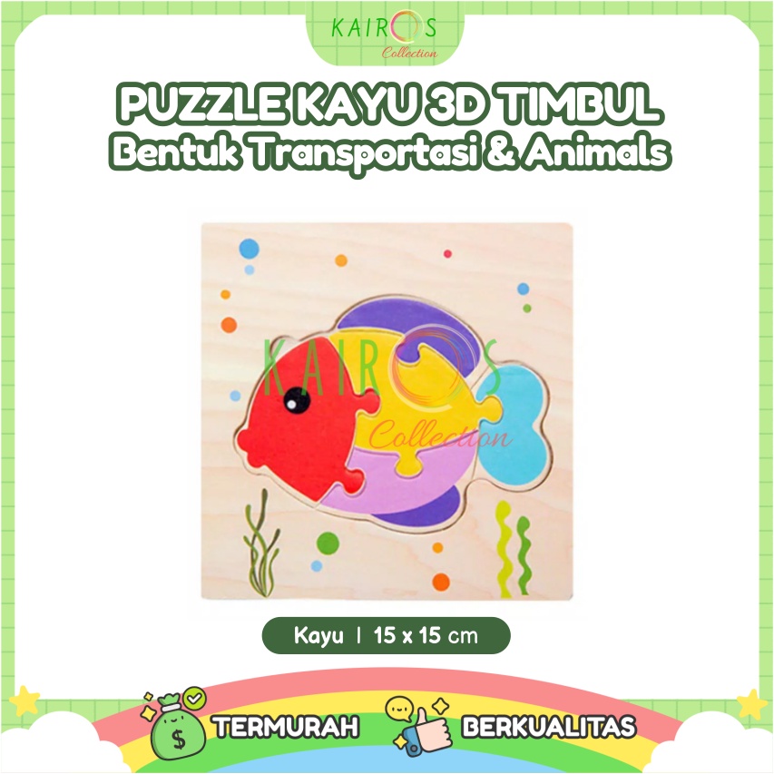 Puzzle Jigsaw Kayu 3D Timbul Motif Binatang Kendaraan Lucu