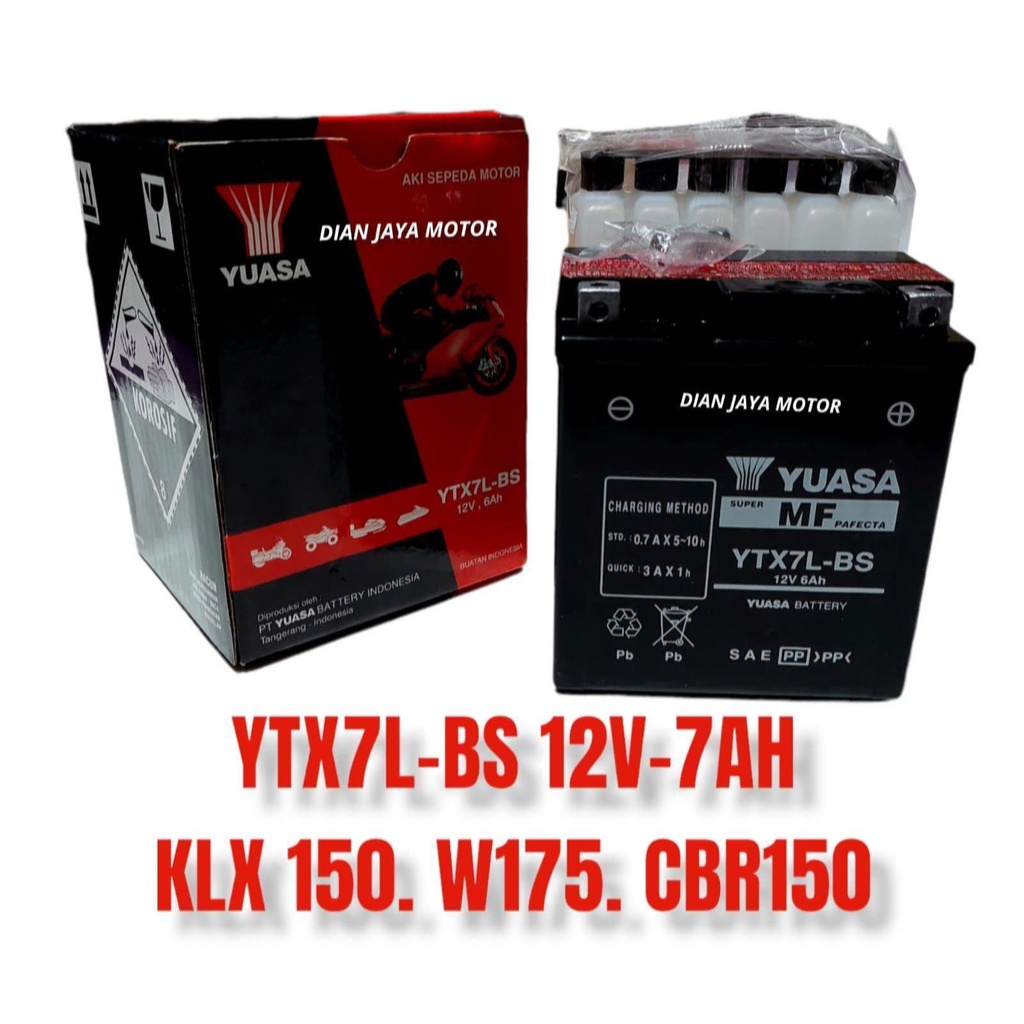 AKI MOTOR YUASA YTX7L-BS 12 VOLT 6 AMPERE UNTUK MOTOR KAWASAKI KLX 150 W175 CBR150 ORIGINAL YUASA AK