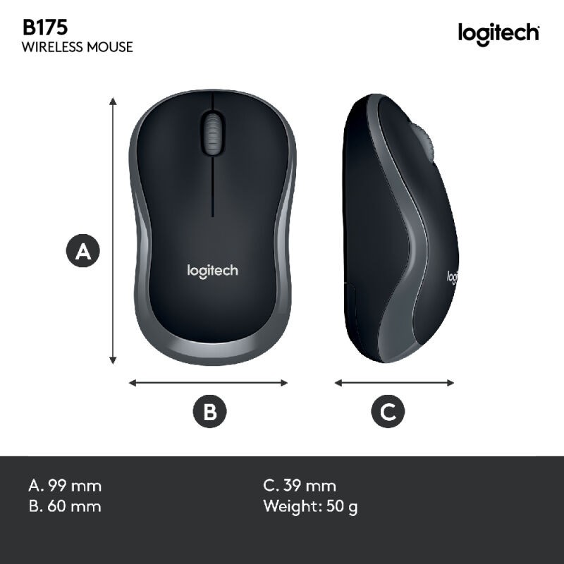 Mouse Wireless LOGITECH B175  - Black - ORIGINAL RESMI