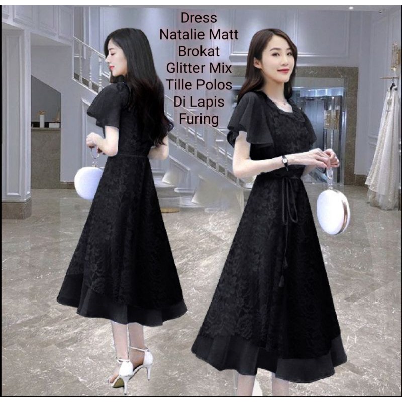 Dress Wanita Midi Model Terbaru Matt Brokat/Dress Natalie Size L-XL-XXL Dress Pesta Dan Acara Natalan Wanita Kekinian Viral